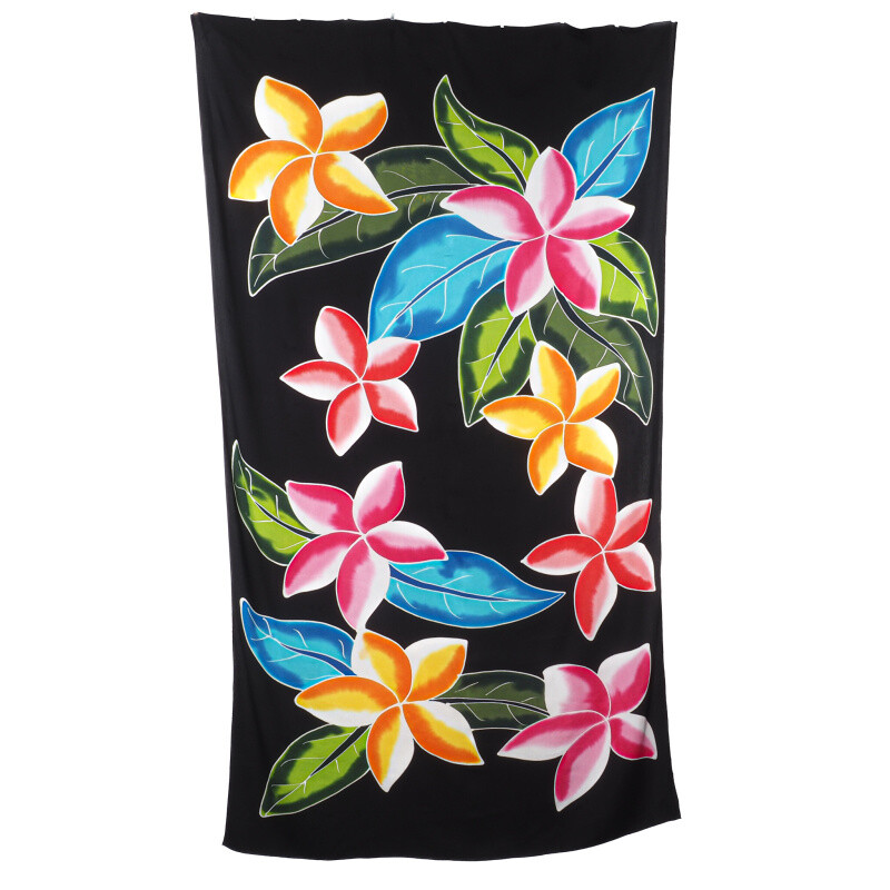 Pareo Sarong Bali Flowers 03 černá 200 x 118 cm