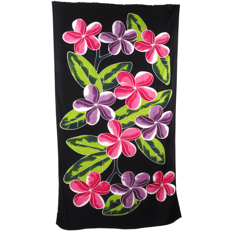 Pareo Sarong Bali Flowers 01 černá 200 x 118 cm