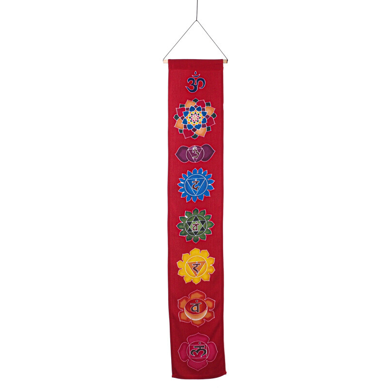 Závěsná dekorace textil 7 Chakra Symbols 117 x 19 cm červená