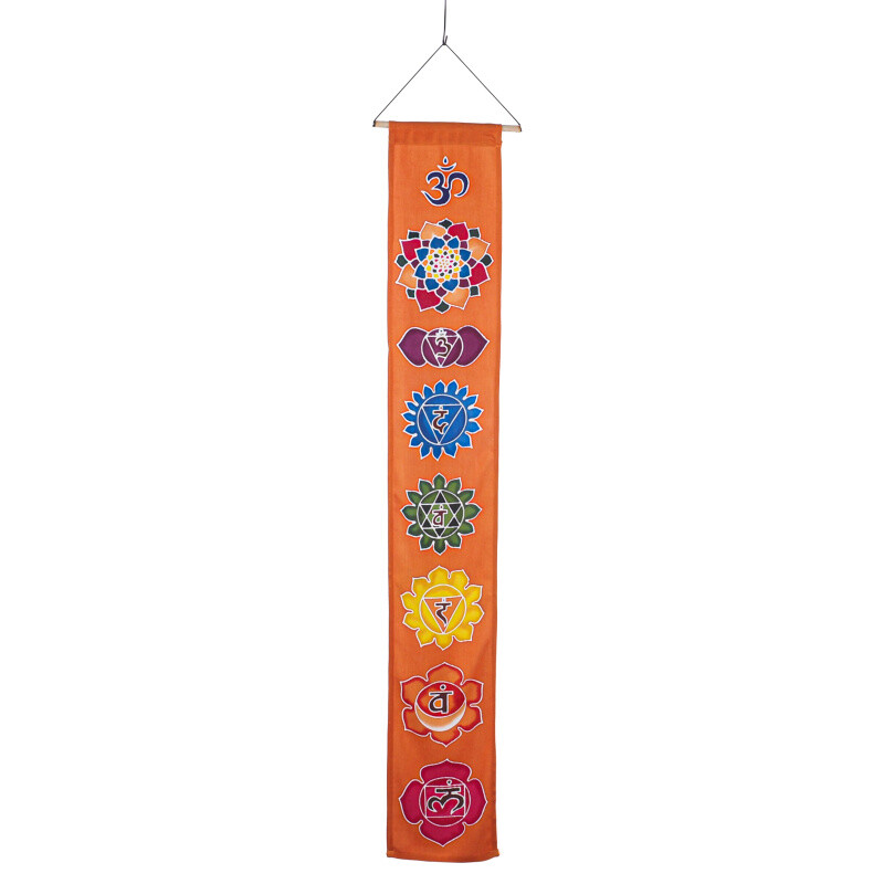 Závěsná dekorace textil 7 Chakra Symbols 117 x 19 cm oranžová