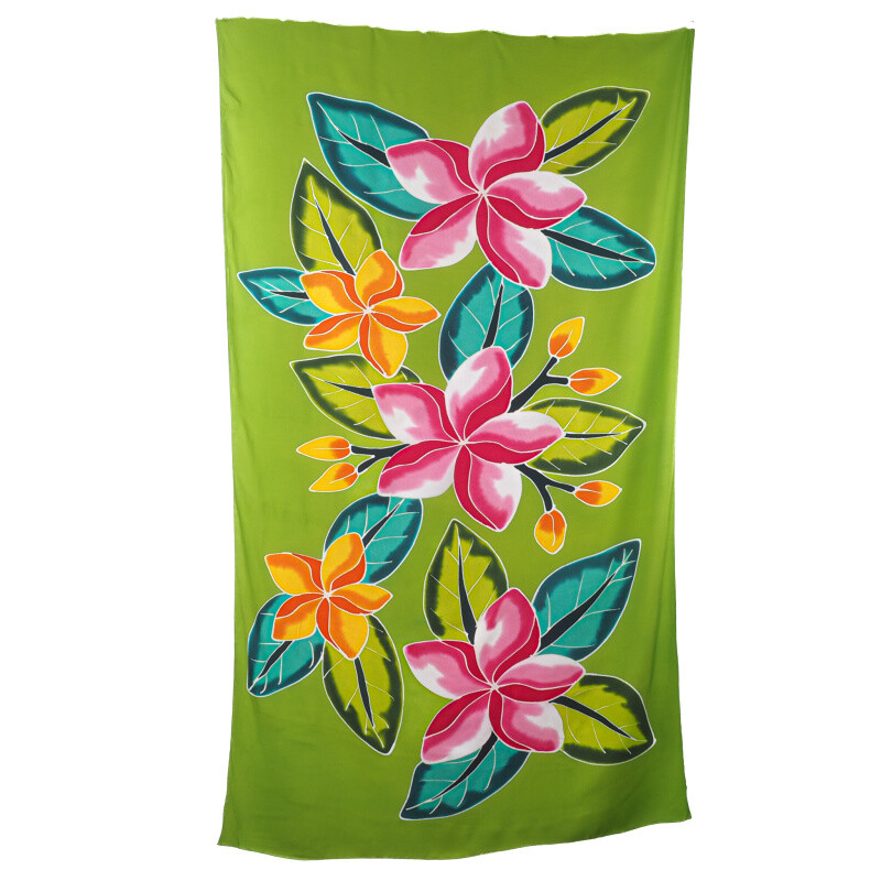 Pareo Sarong Bali Flowers 04 světle zelená 200 x 118 cm