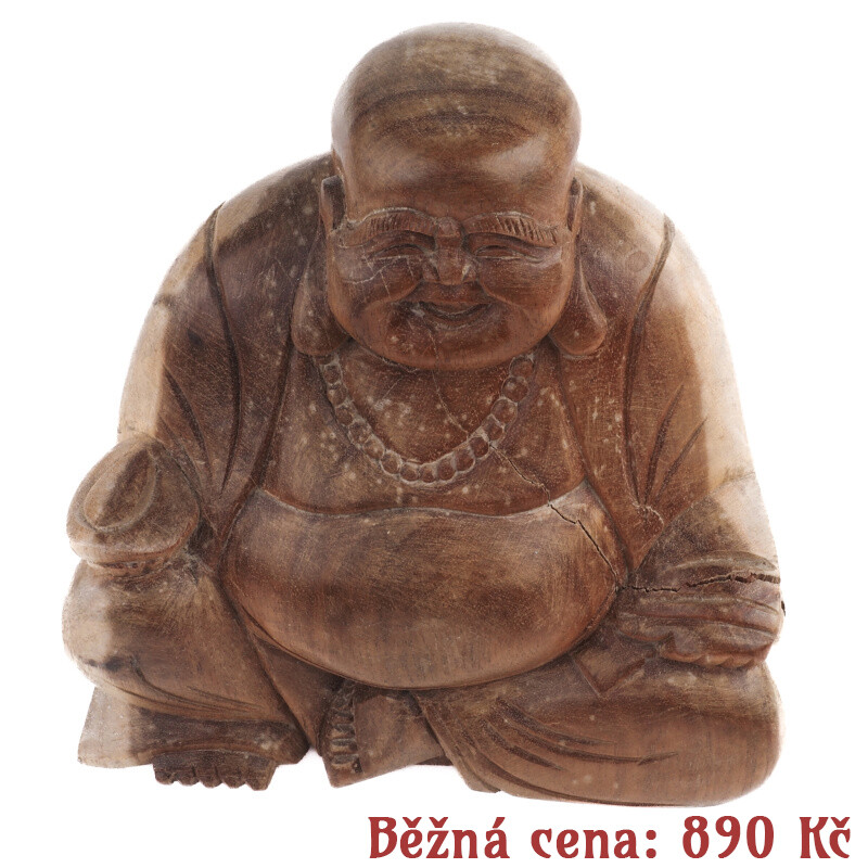 Bazar - soška dřevo Happy Buddha 15 cm světlá 02