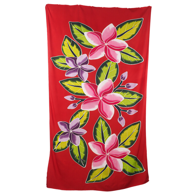 Pareo Sarong Bali Flowers 04 červená 200 x 118 cm