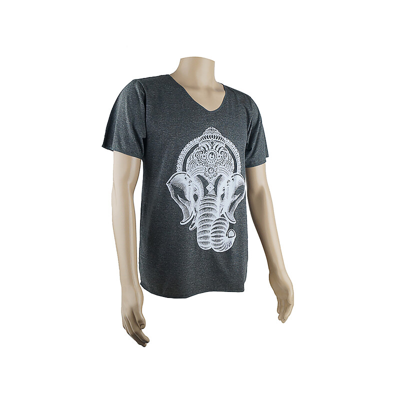 Tričko pánské Ganesh Head V-výstřih L tmavě šedá