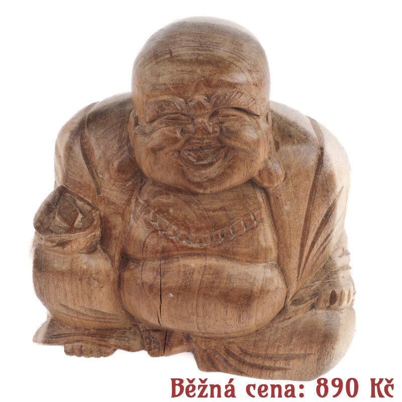 Bazar - soška dřevo Happy Buddha 15 cm světlá 03
