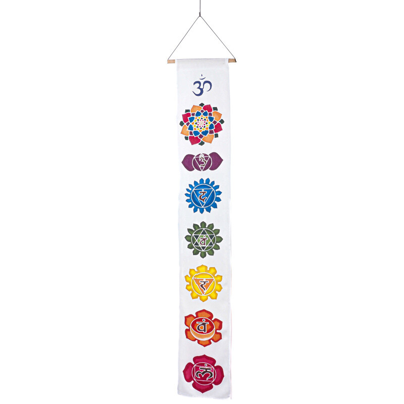Závěsná dekorace textil 7 Chakra Symbols 117 x 19 cm bílá