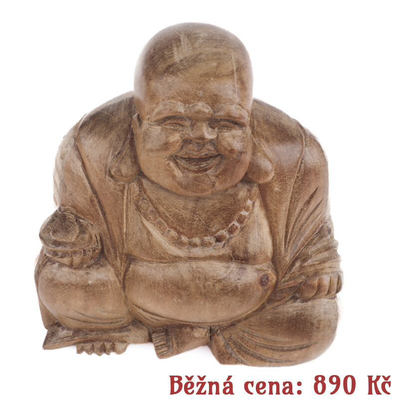 Bazar - soška dřevo Happy Buddha 15 cm světlá 06