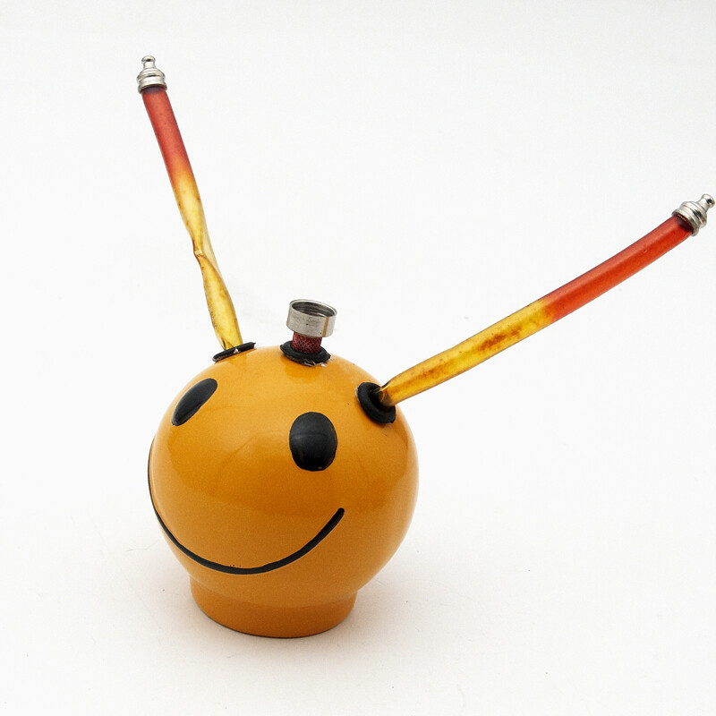 Bong keramika Smajlík se dvěma šlauchy 12 cm žlutá