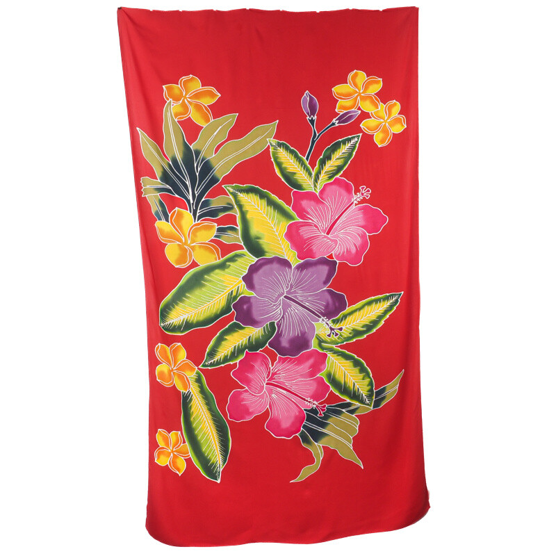 Pareo Sarong Bali Flowers 02 červená 200 x 118 cm