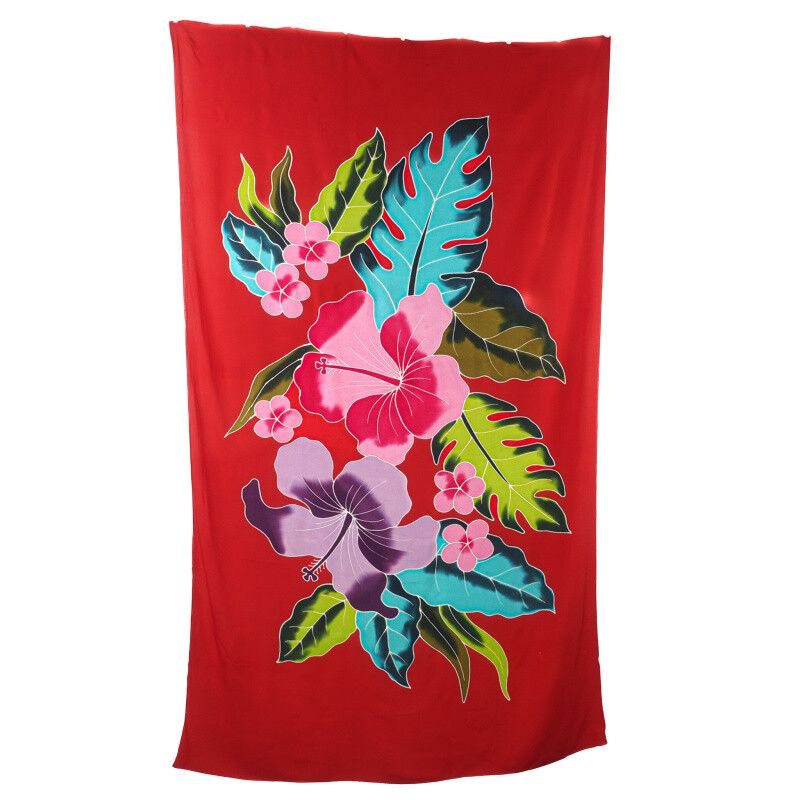Pareo Sarong Bali Flowers 05 červená 200 x 118 cm