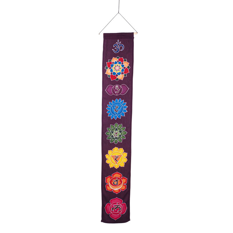 Závěsná dekorace textil 7 Chakra Symbols 117 x 19 cm fialová