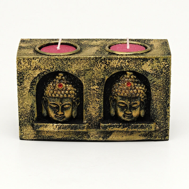 Svícen resin Buddha zlatý