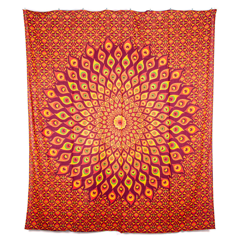 Přehoz double Peacock Mandala vínová