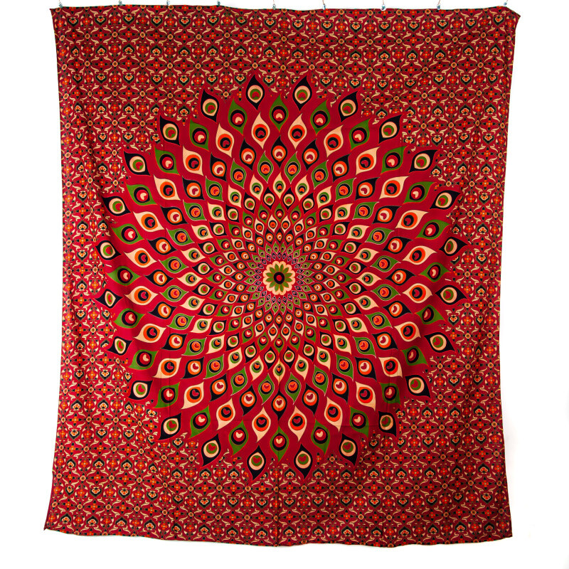 Přehoz double Peacock Mandala červená