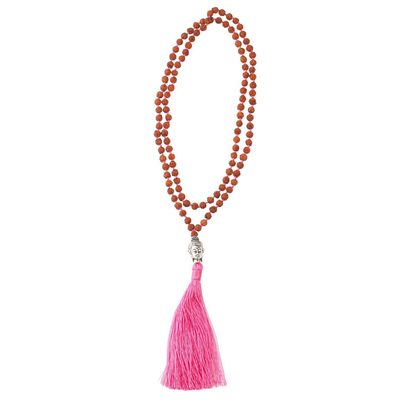 Japa Mala Rudraksha Buddha Head 06 mm růžová