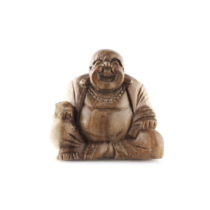 Soška dřevo Happy Buddha 9 cm světlá
