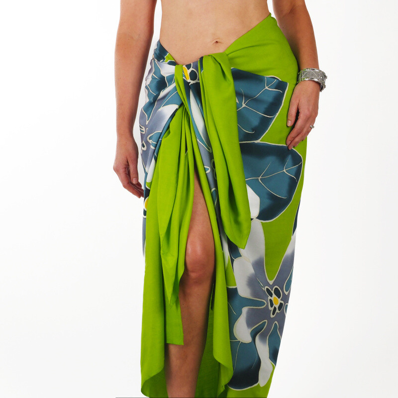 Pareo Sarong Bali Flowers 07 světle zelená 200 x 118 cm