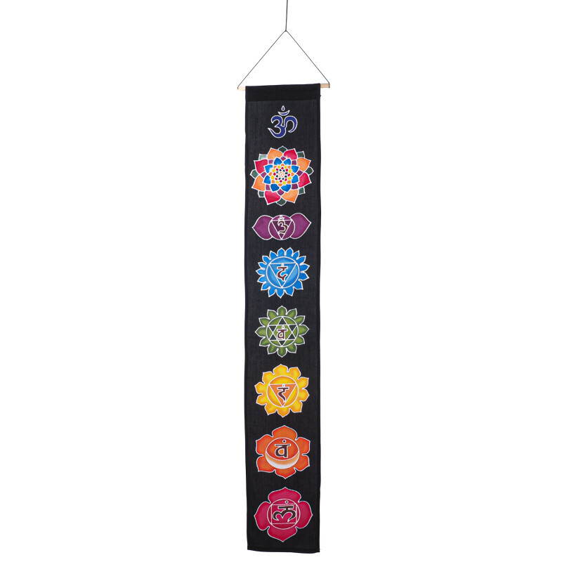 Závěsná dekorace textil 7 Chakra Symbols 117 x 19 cm černá