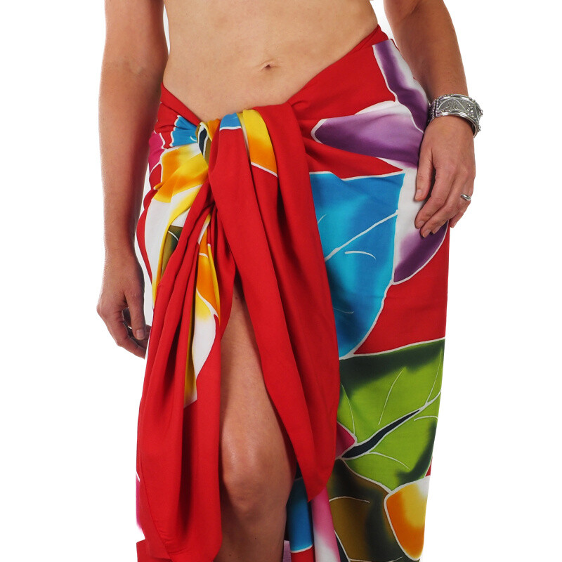 Pareo Sarong Bali Flowers 03 červená 200 x 118 cm