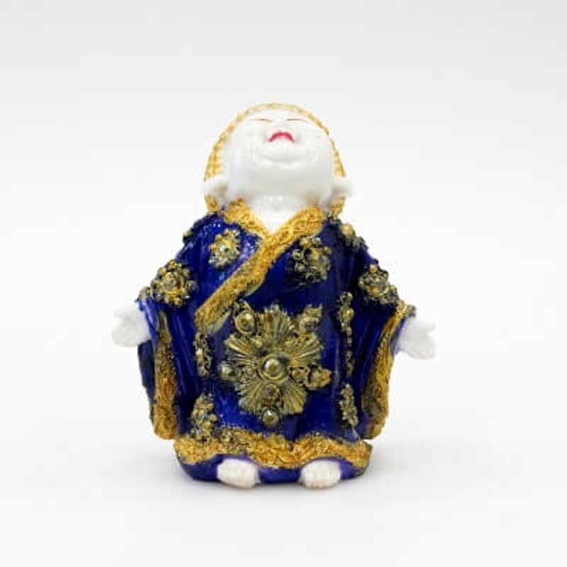 Soška resin Buddha Morning Welcome 17 cm modrá