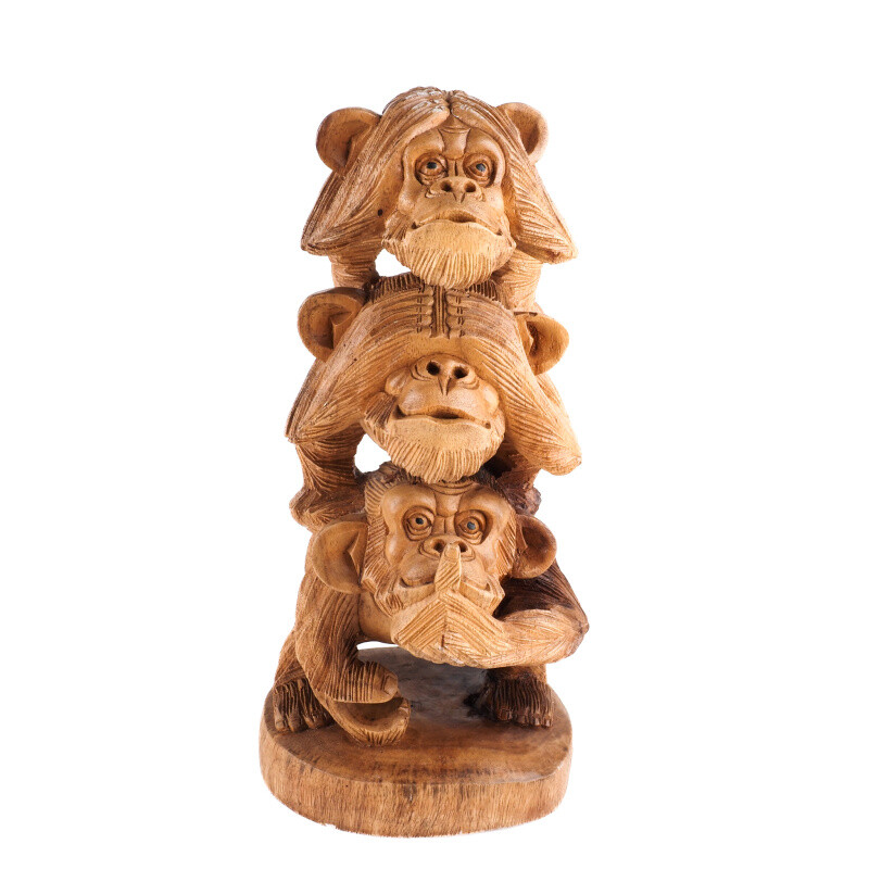 Soška dřevo Tři moudré opice totem 40 cm světlá