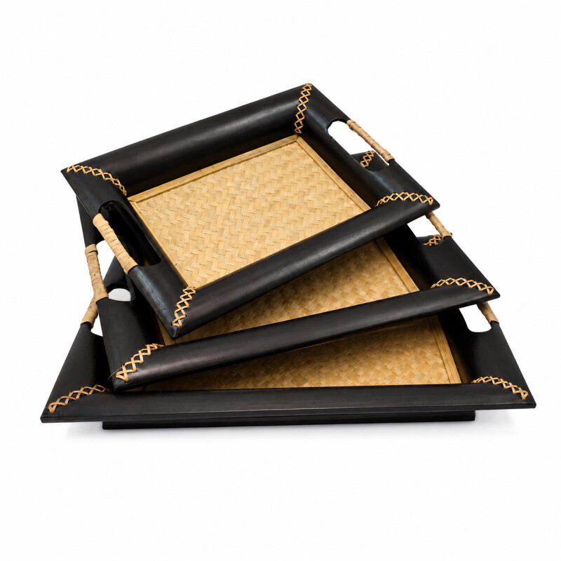 Set podnosů bambus Obdelník 02 38 x 30 cm černá
