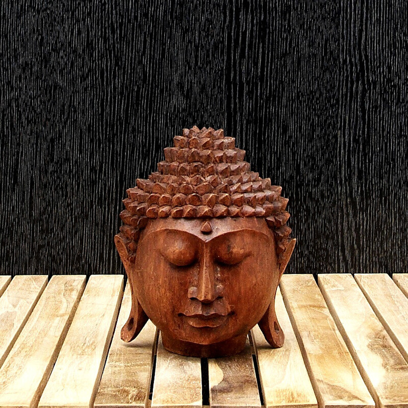 Soška dřevo Buddha hlava 15 cm