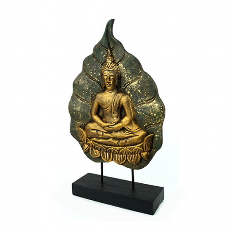 Dekorace dřevo Buddha Leaf 48 cm zelená