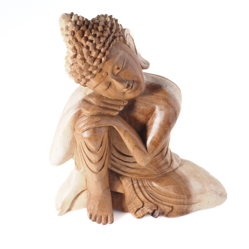 Soška dřevo Buddha Relaxing 30 cm světlá