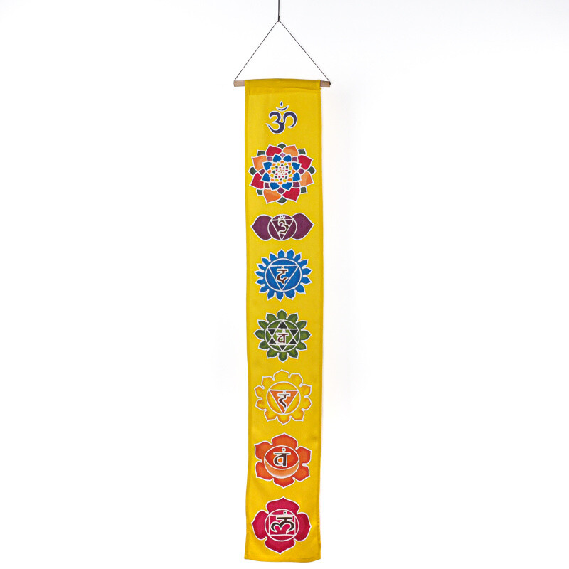 Závěsná dekorace textil 7 Chakra Symbols 117 x 19 cm žlutá