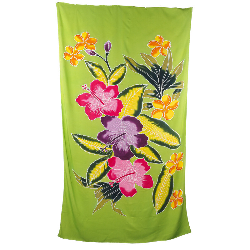 Pareo Sarong Bali Flowers 02 světle zelená 200 x 118 cm