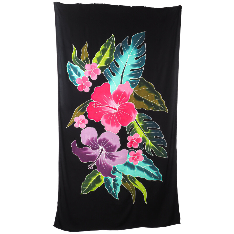 Pareo Sarong Bali Flowers 05 černá 200 x 118 cm
