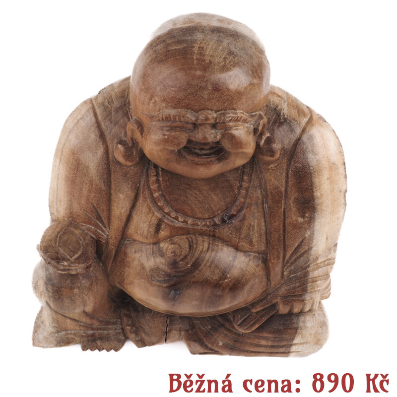 Bazar - soška dřevo Happy Buddha 15 cm světlá 01