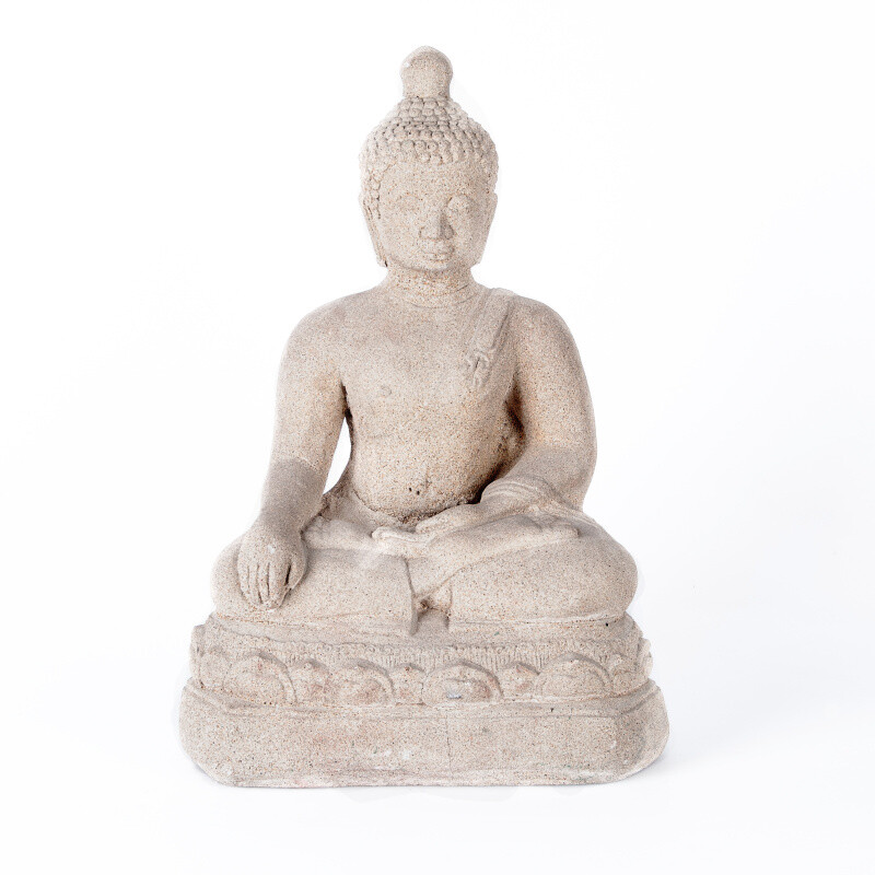 Soška beton Buddha Touching 45 cm bílá