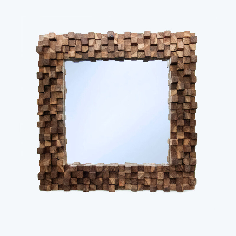 Zrcadlo dřevo Square Block Puzzle 50 x 50 cm