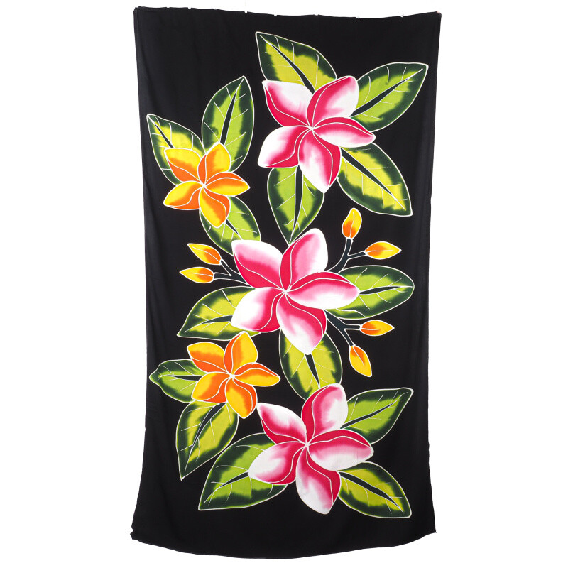 Pareo Sarong Bali Flowers 04 černá 200 x 118 cm