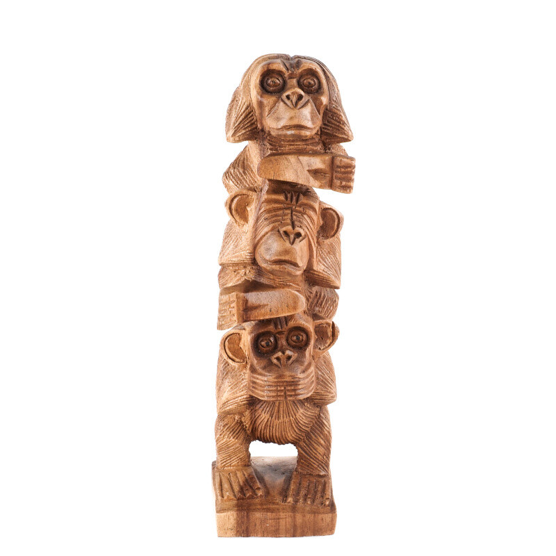 Soška dřevo Tři moudré opice totem 30 cm světlá