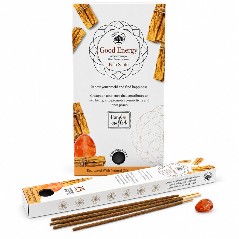 Vonné tyčinky Green Tree Gemstone Dobrá energie - Palo Santo + karneol