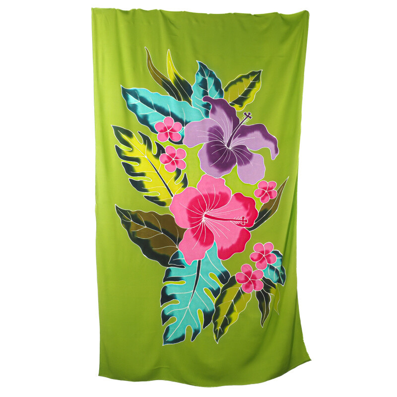 Pareo Sarong Bali Flowers 05 světle zelená 200 x 118 cm