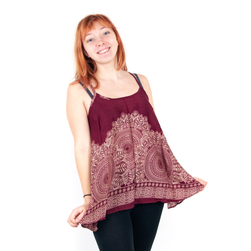 Top Mini široký Leaf Mandala vínová
