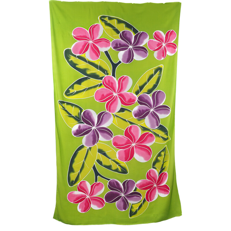 Pareo Sarong Bali Flowers 01 světle zelená 200 x 118 cm