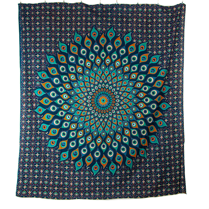 Přehoz double Peacock Mandala modrá 02