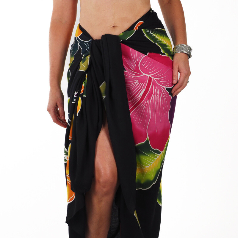 Pareo Sarong Bali Flowers 02 černá 200 x 118 cm