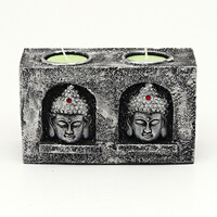 Svícen resin Buddha stříbrný
