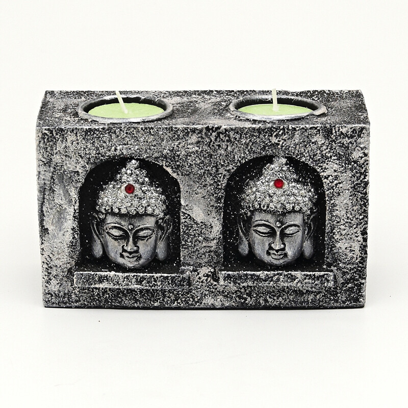 Svícen resin Buddha stříbrný