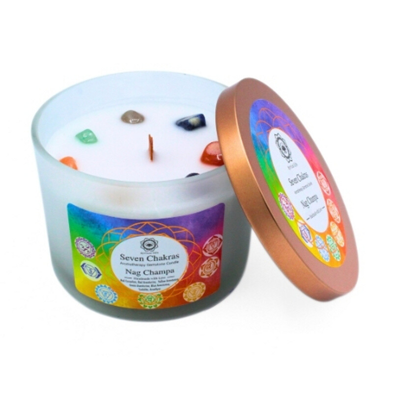 Svíčka Green Tree Gemstone Sedm čaker - Nag Champa 256 g