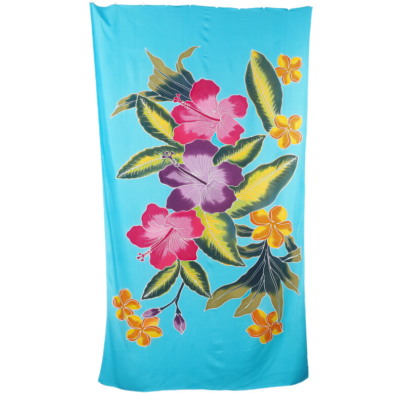 Pareo Sarong Bali Flowers 02 světle modrá 200 x 118 cm