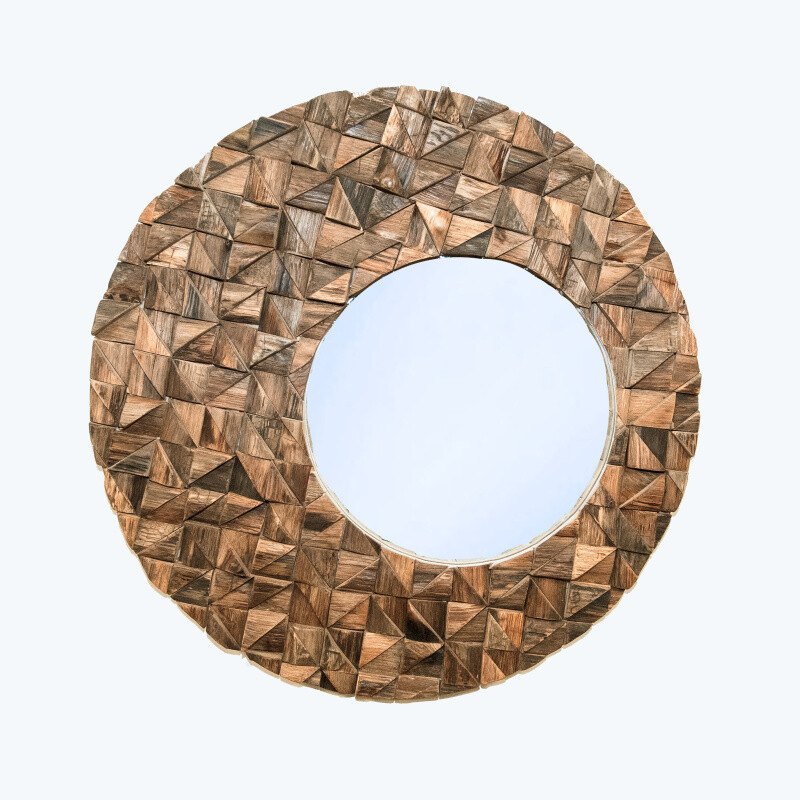 Zrcadlo dřevo Round Triangle Puzzle 78 cm