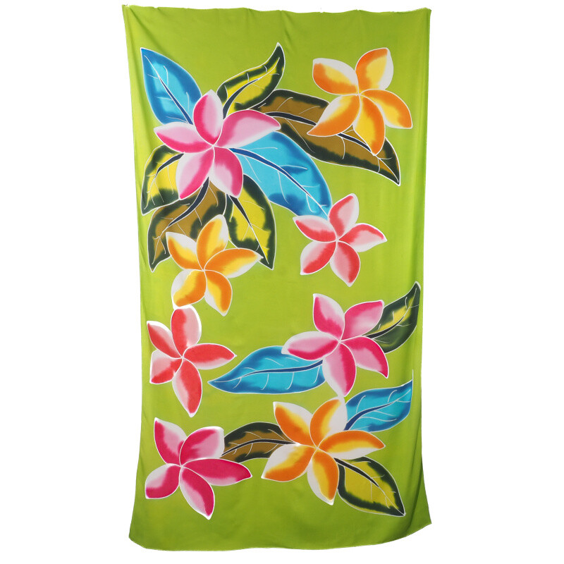 Pareo Sarong Bali Flowers 03 světle zelená 200 x 118 cm