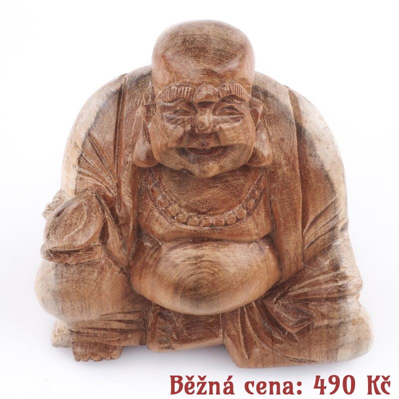 Bazar - soška dřevo Happy Buddha 11 cm světlá 02